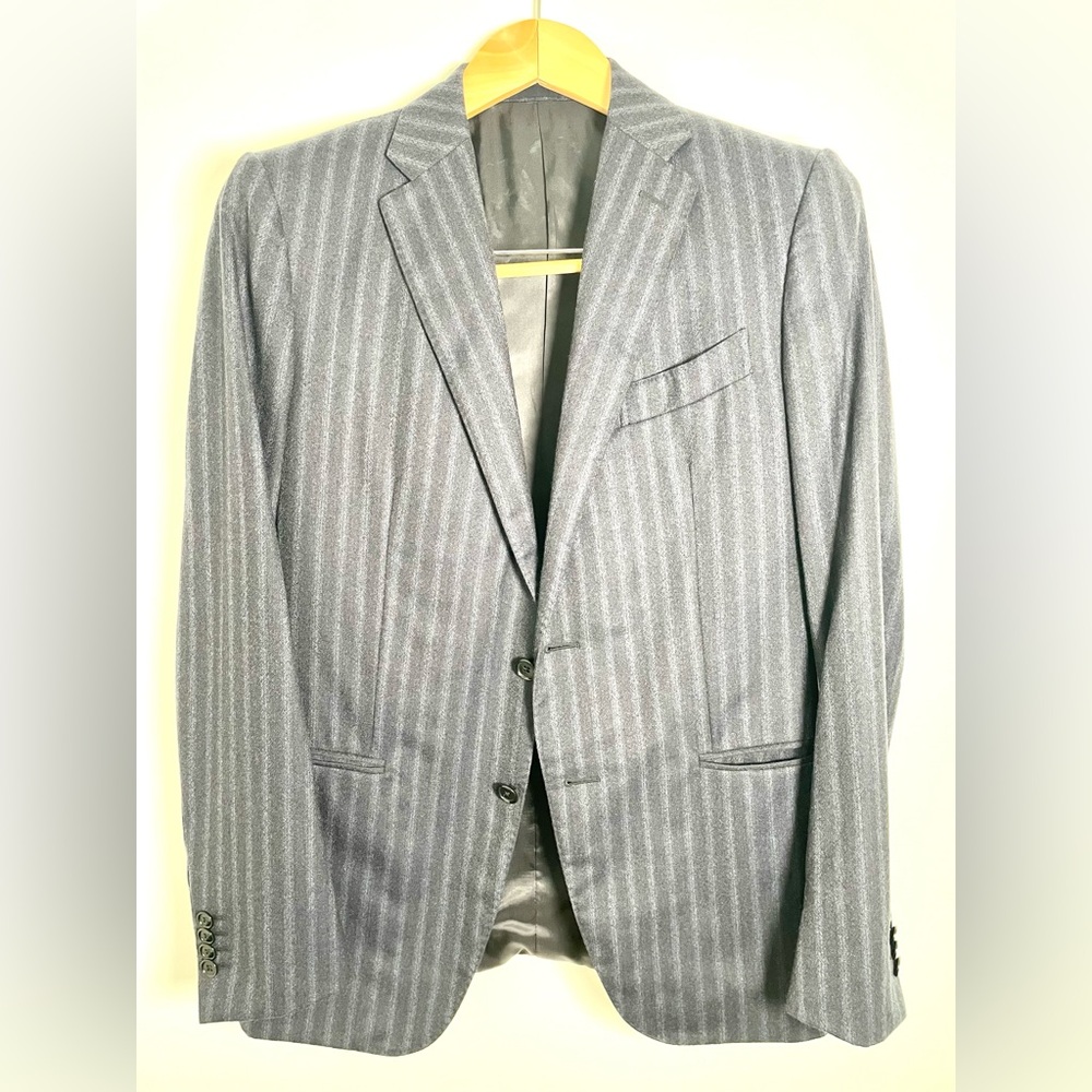 Caruso blue wool pinstripe suit 38R